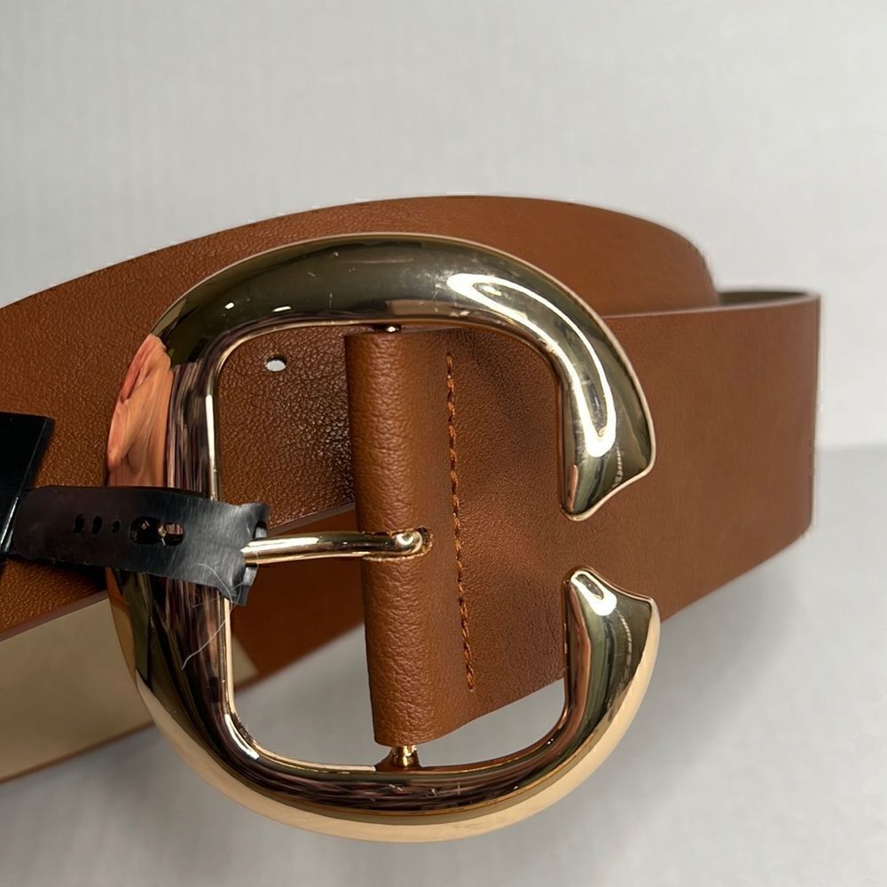 INC Brown Wide belt with large gold buckle size M/L NWT